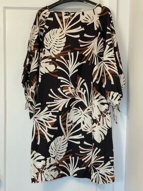 Alpha Studio Black Tropical Print Cotton Dress with Back Buttons